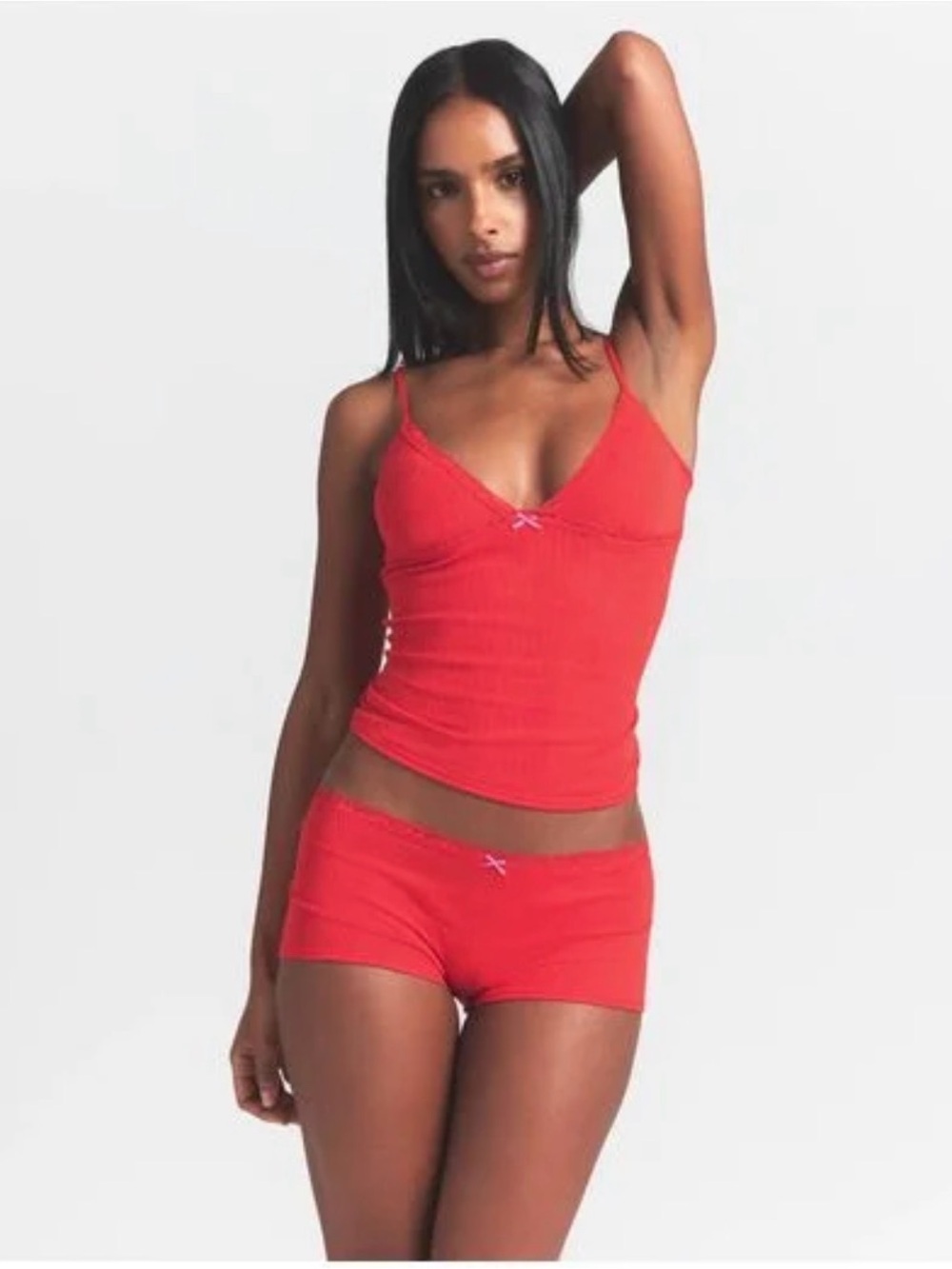 Skims Red Ribbed Cami & Boyshort Sleep Set - Red